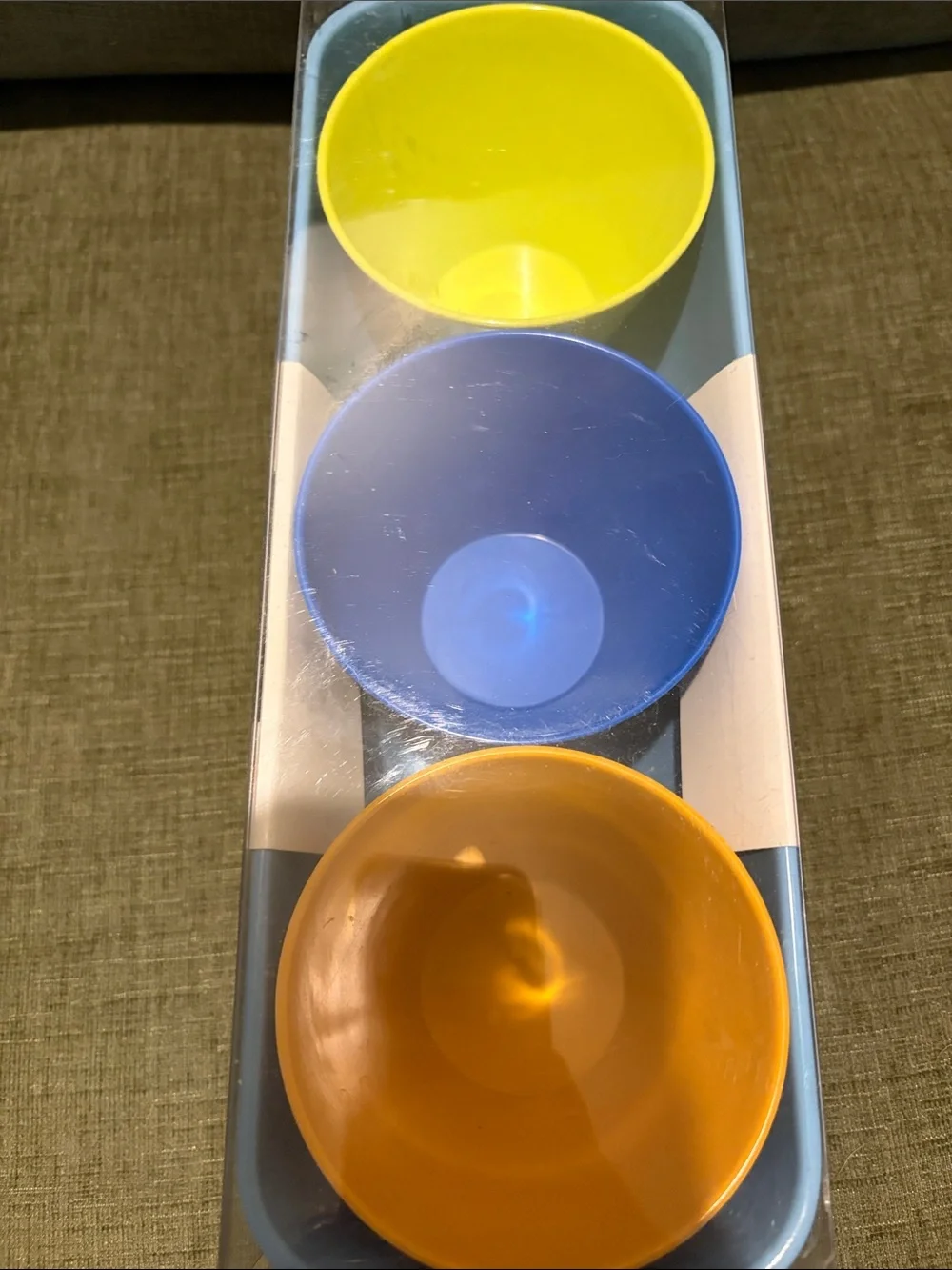 Smart Living Blue Tray with Orange, Blue, and Yellow Bowls